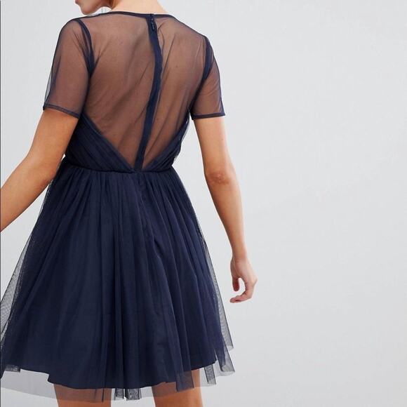 Elegant Navy Blue Mesh Dress - Picture 11 of 16